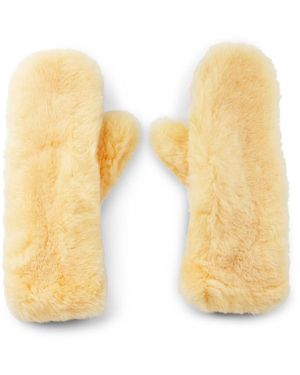 Bottega Veneta Teddy Shearling And Leather Logo Gloves - Yellow