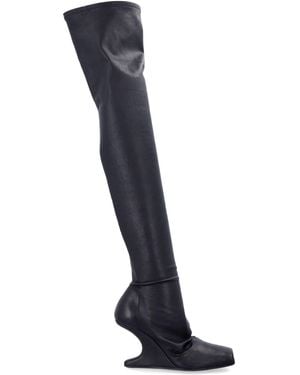 Rick Owens Thigh-High Sock Boot With Cantilever Heel - Blue