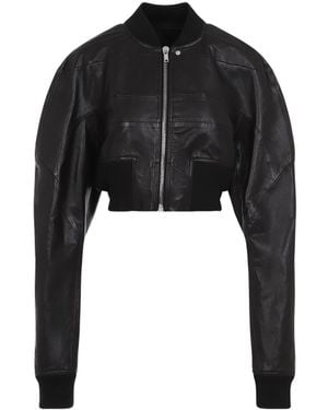 Rick Owens Girdered Cropped Bomber Lamb Leather Jacket - Black