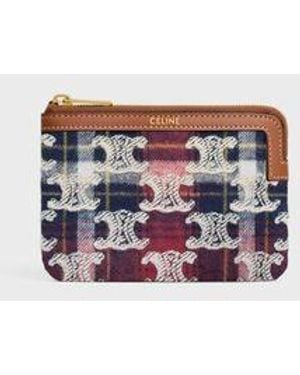 Celine Triomphe Embroidered Tartan Wallet - White