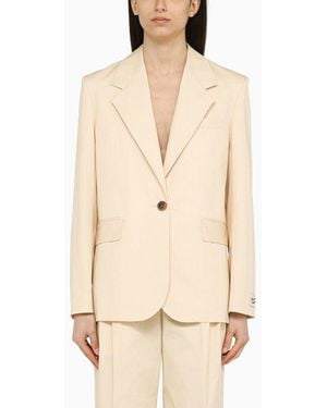 Maison Kitsuné Single-Breasted Cream Cotton Jacket - Natural