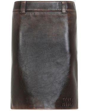 Miu Miu Lamb Leather Midi Skirt - Gray