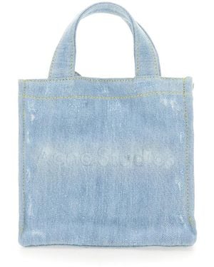 Acne Studios Mini Denim Shopper Handbag With Logo - Blue