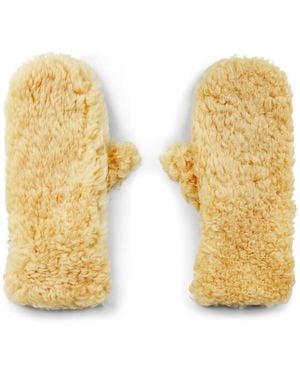 Bottega Veneta Teddy Shearling And Leather Logo Gloves - Yellow