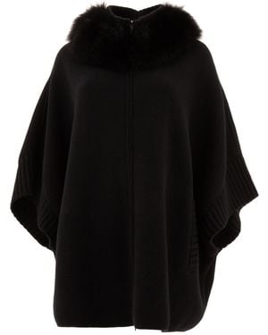 Giovi Elegant Wool And Cashmere Poncho For - Black