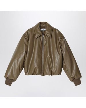 Acne Studios Khaki Faux Leather Zipped Bomber - Green