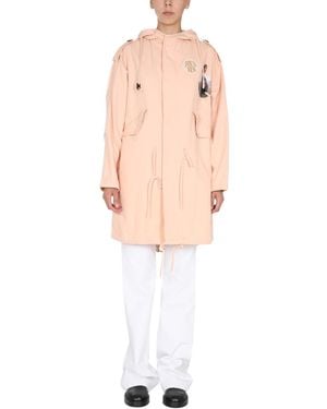 Raf Simons Mini Parka Jacket With Logo Patch - White