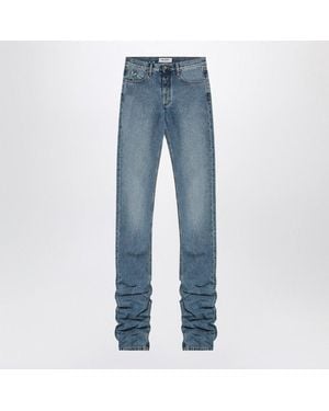 The Attico Extra Long Leg Jeans With Ruffled Hem - Blue