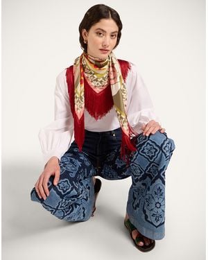 La DoubleJ Reversible Fringe Foulard 90 - Blue