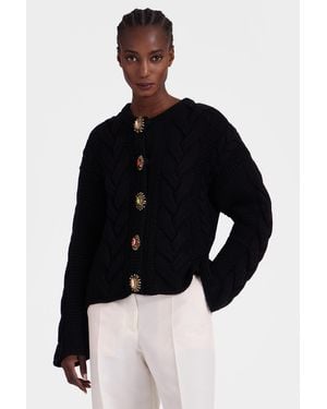 La DoubleJ Embellished Cropped Cashmere Cardigan - Black