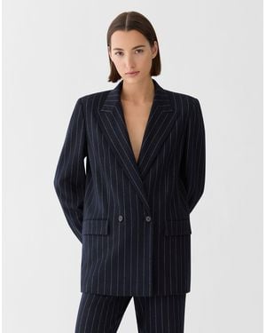Lafayette 148 New York Pinstripe Wool Jersey Double Breasted Blazer - Blue