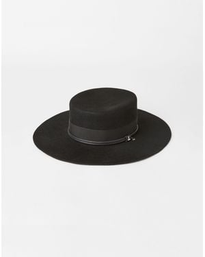 Lafayette 148 New York Hand Shaped Felt Wide Brim Hat - Black