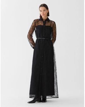 Lafayette 148 New York Chantilly Lace Belted Shirt Dress - Black