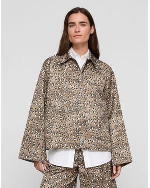 Lafayette 148 New York Petite Leopard Print Cotton Twill Short Jacket - Brown