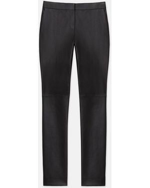 Lafayette 148 New York Petite Nappa Lambskin Leather & Acclaimed Stretch Manhattan Cigarette Pant - Black