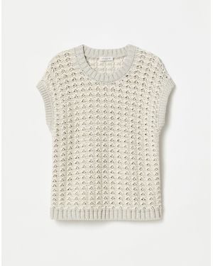 Lafayette 148 New York Cotton Open Stitch Sweater Vest - White