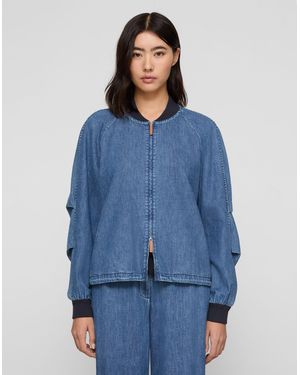 Lafayette 148 New York Chambray Cotton Oversized Bomber Jacket - Blue