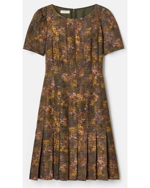 Lafayette 148 New York Impression Print Silk Wool Hand Pleated Dress - Natural
