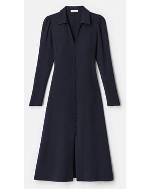 Lafayette 148 New York Crepe Long Sleeve Flared Midi Dress - Blue