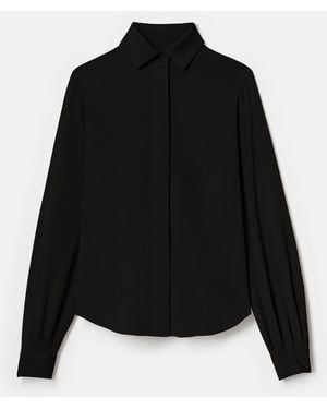 Lafayette 148 New York Plus-Size Organic Silk Stretch Georgette Pleated Back Blouse - Black