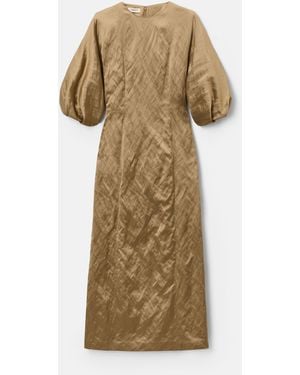 Lafayette 148 New York Satin Balloon Short Sleeve Midi Dress - Natural
