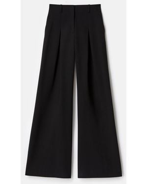 Lafayette 148 New York Wool Double Face Pleated Wide Leg Pant - Black