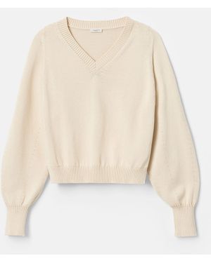 Lafayette 148 New York Lafayette 148 Ny Cotton Silk Long Sleeve V Neck Sweater - Natural