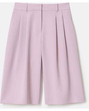 Lafayette 148 New York Crepe Pleated Wide Leg Long Short - Pink
