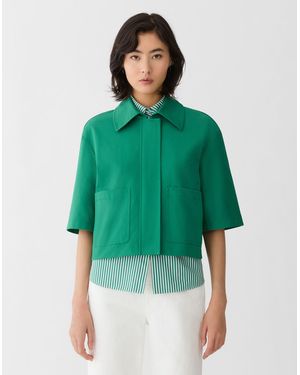Lafayette 148 New York Petite Cotton Stretch Twill Short Shirt Jacket - Green