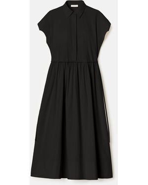 Lafayette 148 New York Plus Size Travel Cotton Cap Sleeve Shirt Dress - Black