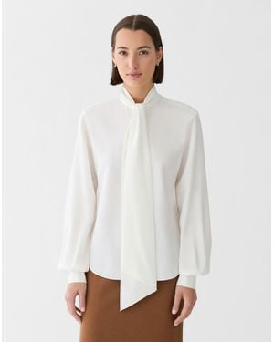 Lafayette 148 New York Organic Silk Stretch Georgette Tie Neck Blouse - White