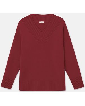 Lafayette 148 New York Lafayette 148 Ny Petite Cashmere Ribbed V-Neck Sweater - Red