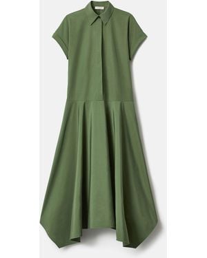 Lafayette 148 New York Organic Cotton Midi Drop Waist Shirt Dress - Green