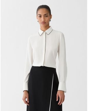Lafayette 148 New York Matte Silk Piped Button Front Blouse - White