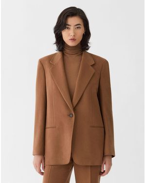 Lafayette 148 New York Plus Size Camel Hair Single Button Blazer - Blue
