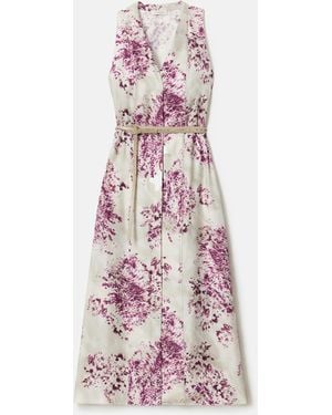 Lafayette 148 New York Printed Silk Twill V Neck Midi Sleeveless Dress - Pink