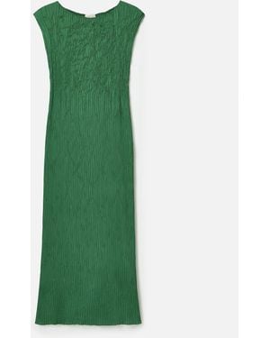 Lafayette 148 New York Satin Plisse Smocked Cap Sleeve Maxi Dress - Green