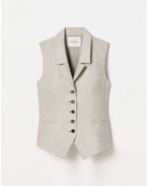 Lafayette 148 New York Flecked Wool-Silk Waistcoat Vest - White