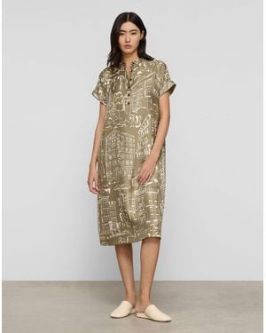 Lafayette 148 New York Landmarks Print Silk Short Sleeve Henley Dress - Natural