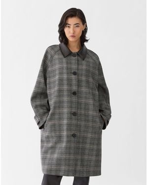 Lafayette 148 New York Wool Cashmere Glen Plaid Quilted Trench Coat - Gray