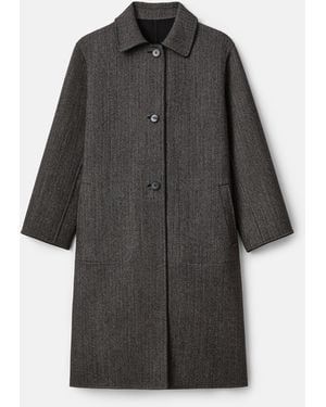 Lafayette 148 New York Wool Cashmere Herringbone Reversible Overcoat - Gray