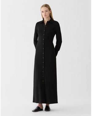 Lafayette 148 New York Double Knit Long Sleeve Maxi Shirt Dress - Black