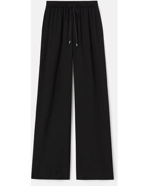 Lafayette 148 New York Organic Silk Stretch Drawstring Wide Leg Pants - Black