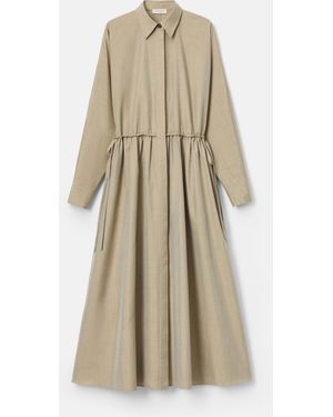 Lafayette 148 New York Silk Long Sleeve Button Midi Shirt Dress - Natural