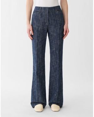 Lafayette 148 New York Petite Denim Effect Cotton Linen Twill Flared Pants - Blue
