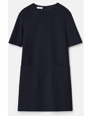 Lafayette 148 New York Petite Camel Hair Patch Pocket Shift Dress - Blue