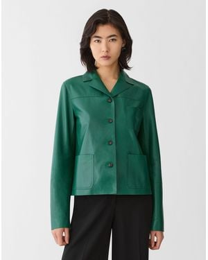Lafayette 148 New York Petite Nappa Leather Three Pocket Jacket - Green