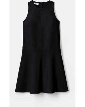 Lafayette 148 New York Petite Stretch Cotton Drop Waist Sleeveless Dress - Black