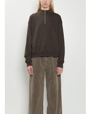 AURALEE Super High Gauge Sweat Half Zip Pullover - Brown