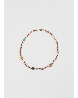 Ileana Makri Brown Agate Stripe Beaded Necklace, 45cm - White